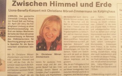 Benefizveranstaltung mit Dr. Christiane Mörsel-Zimmermann am 22.4.2016 um 20 Uhr